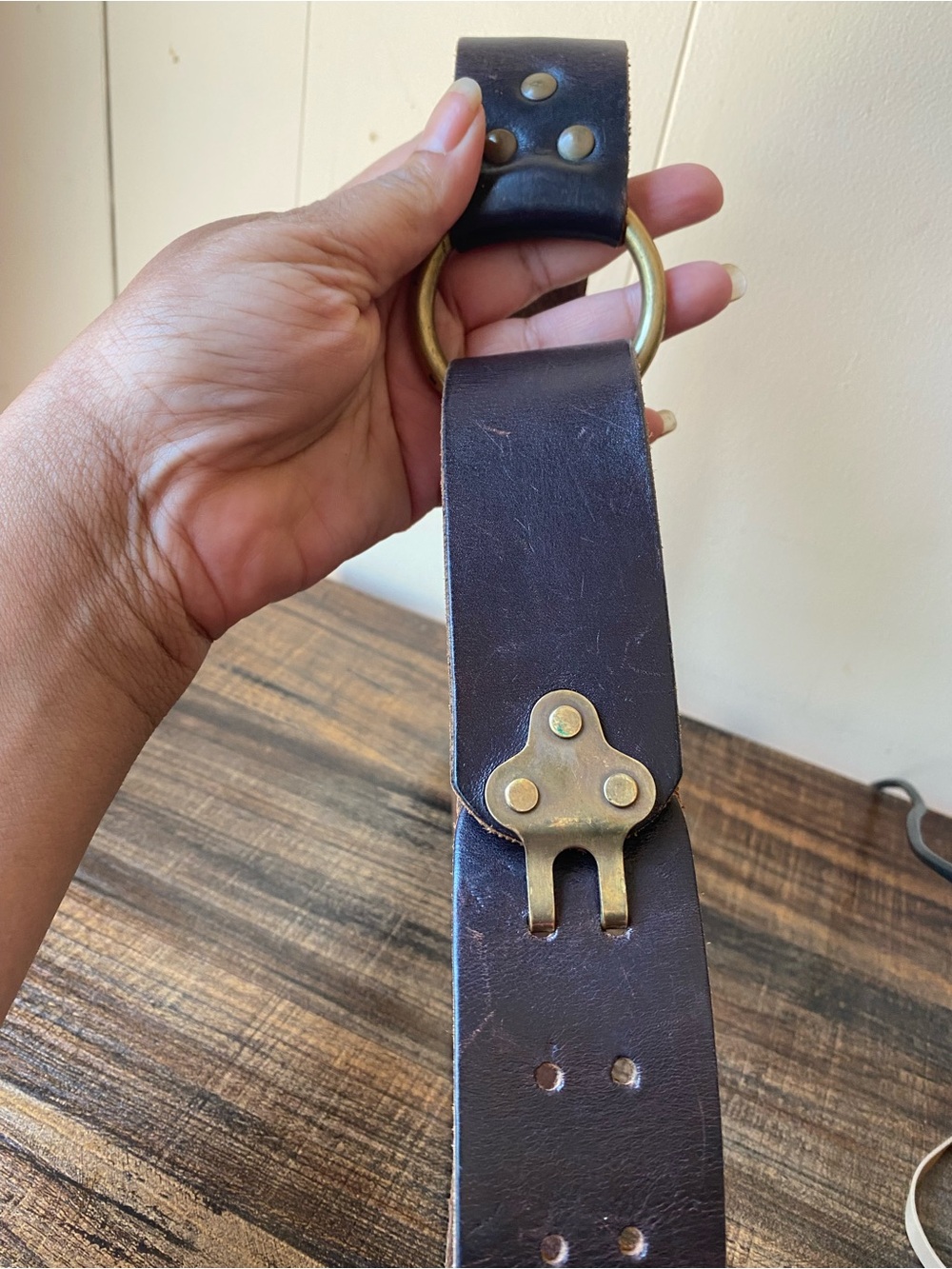 Dark Brown Leather Belt with Brass Hardware - Picture 1 of 8